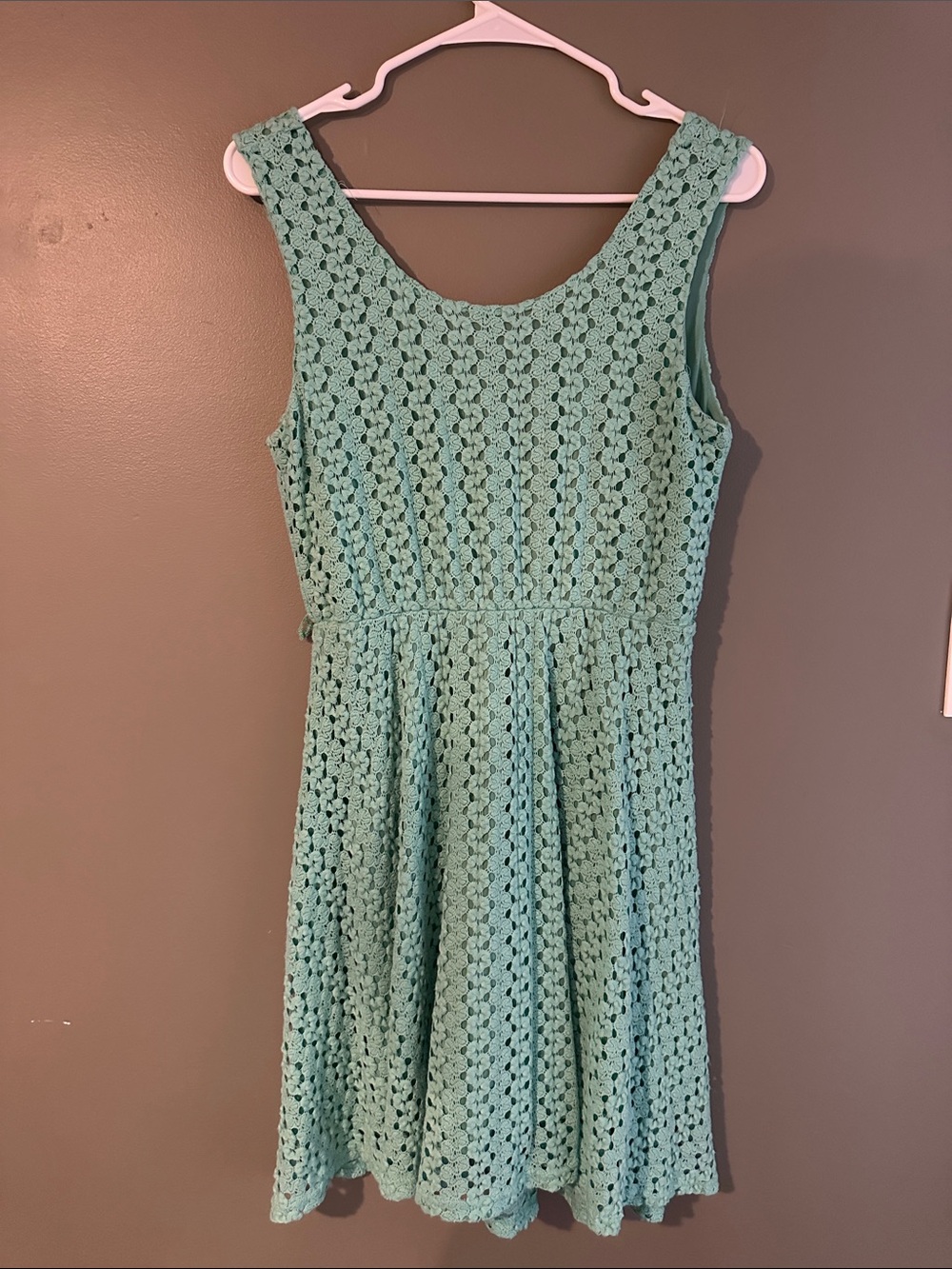 Francesca's Collections Mint Green Crochet Fit-and-Flare Dress